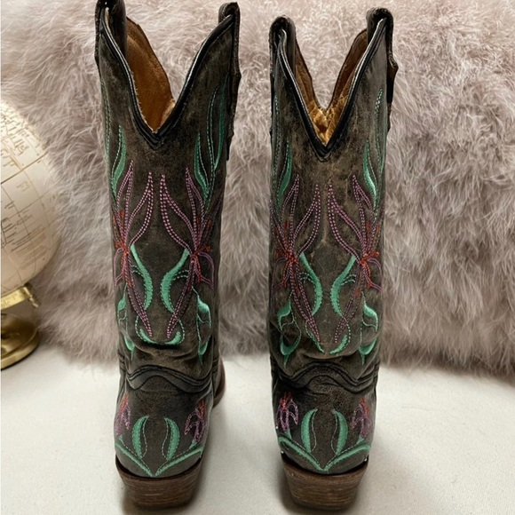 Corral Flowered Embroidery & Rhinestones Western Boots - Sz 4.5 - Picture 6 of 11